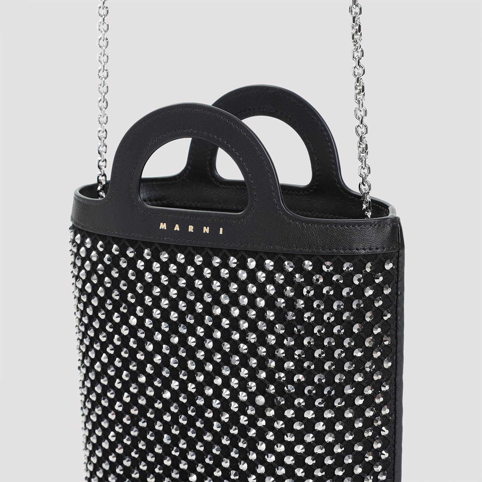 Marni Nano Tropicalia Crystal-embellished Bucket Bag In Black