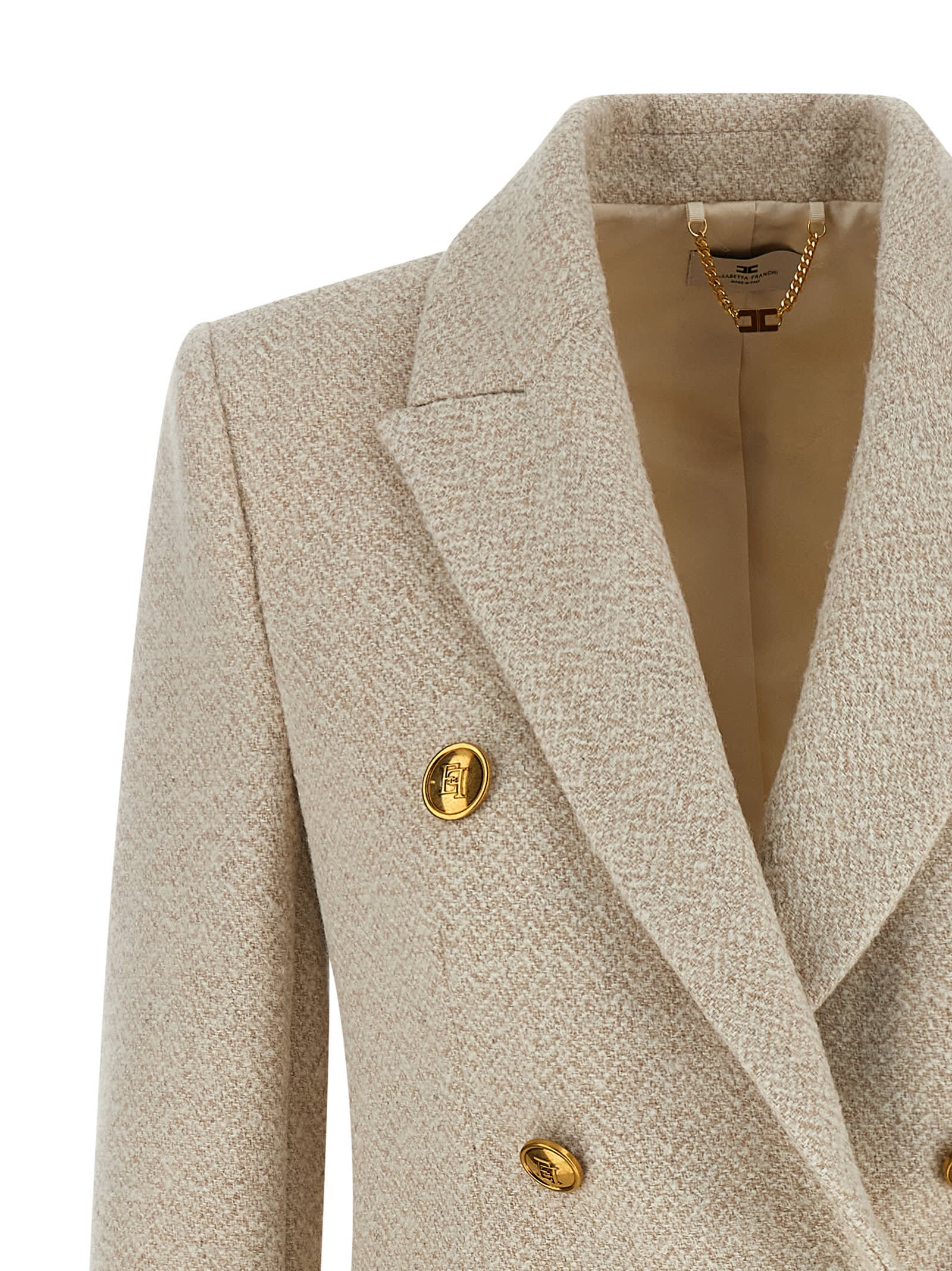 Elisabetta Franchi Double-breasted Coat Coats And Trench Coats White In Brown