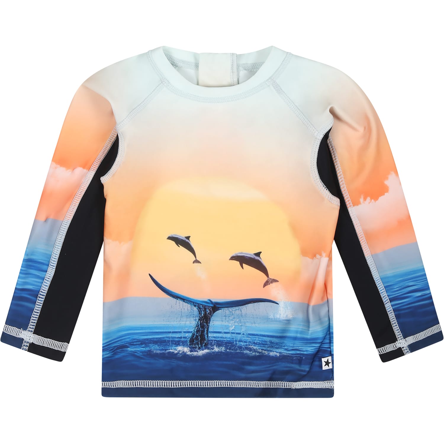 Molo Kids' Orange T-shirt For Baby Boy With Dolphins In Multicolor