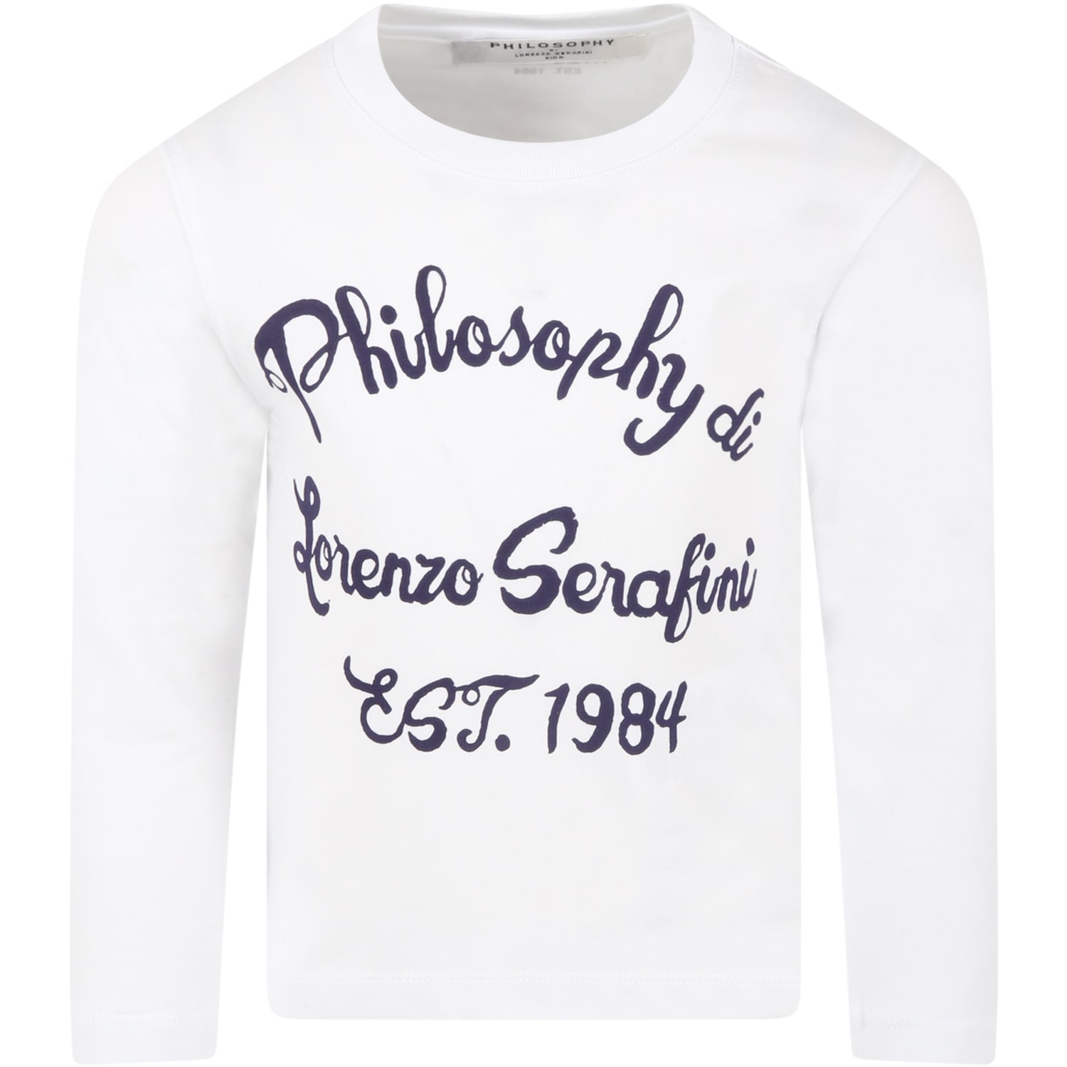 Philosophy di Lorenzo Serafini Kids White T-shirt For Gilr With Blue Logo