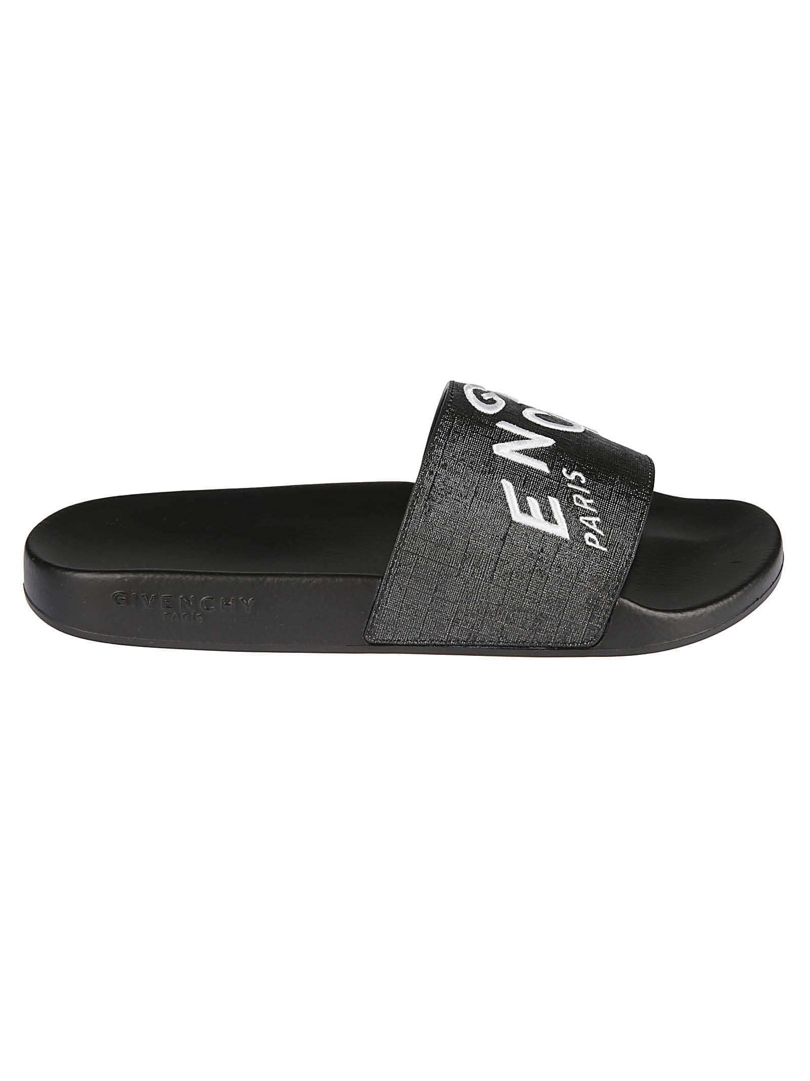 Shop Givenchy Logo Embroidered Sliders In Nero