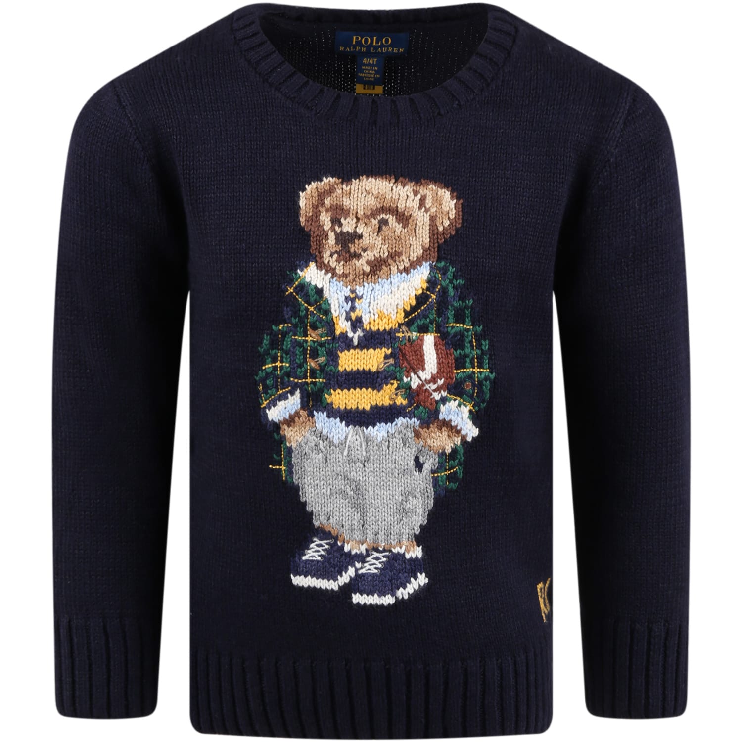 Ralph Lauren Blue Sweater For Boy With Bear And Logo