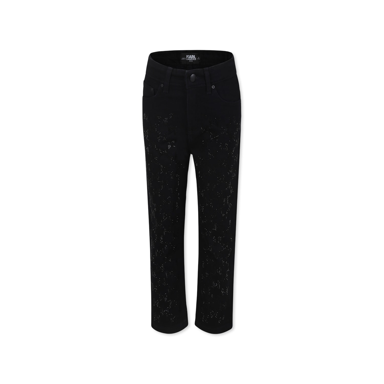 KARL LAGERFELD BLACK JEANS FOR GIRL WITH LOGO RHINESTONES 