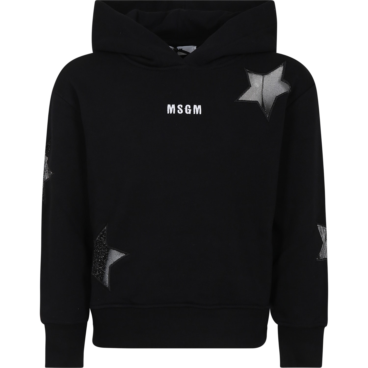 Msgm Kids' Black Sweatshirt For Girl With Logo And Stars