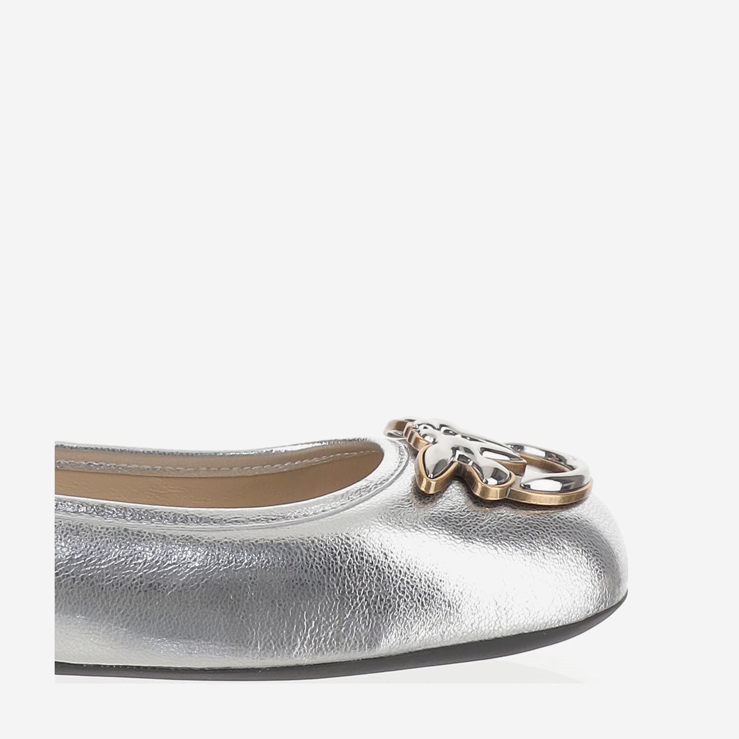 Pinko Metallic Nappa Leather Ballerinas In Silver