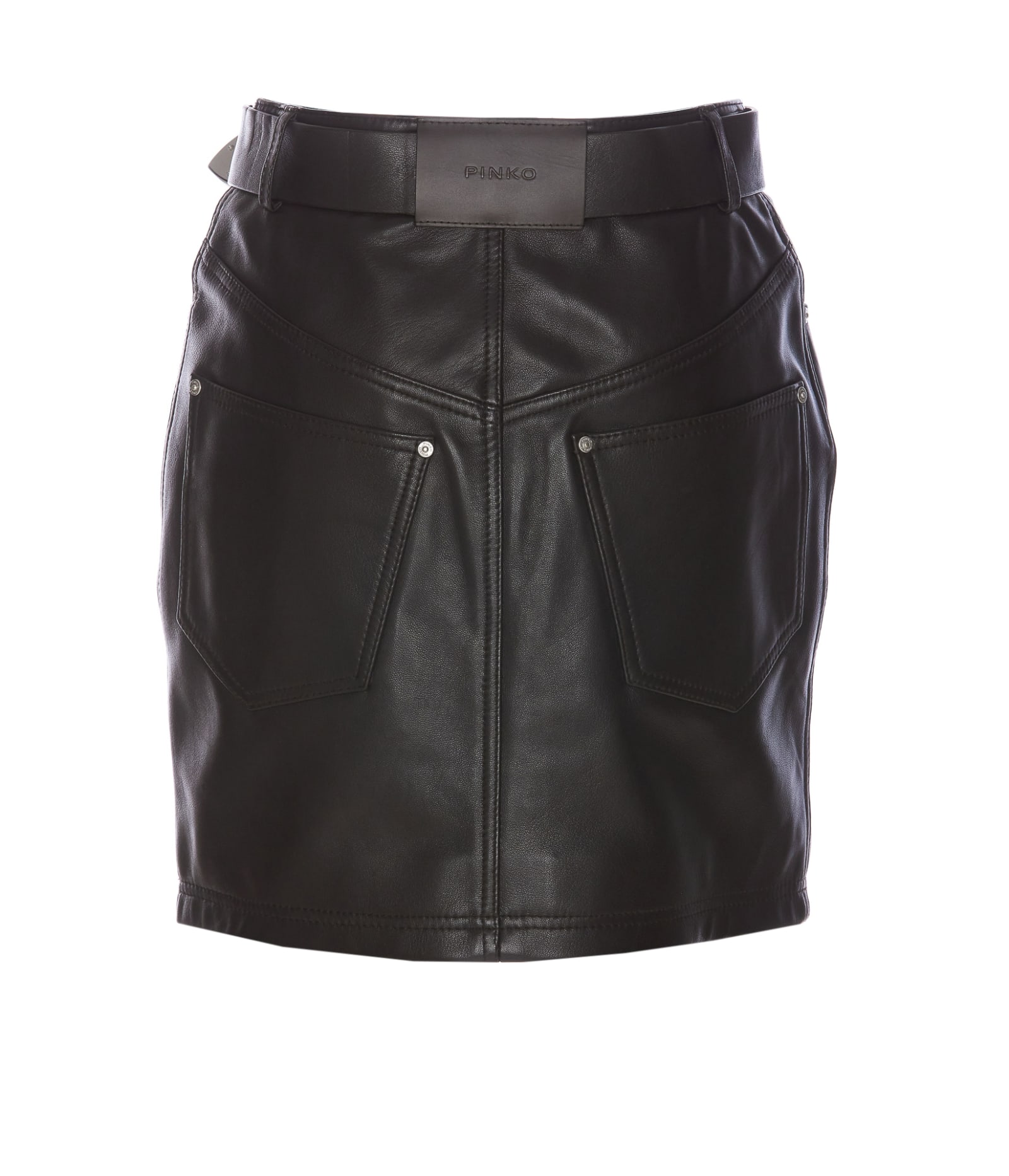 Shop Pinko Grenada Leather Skirt In Brown