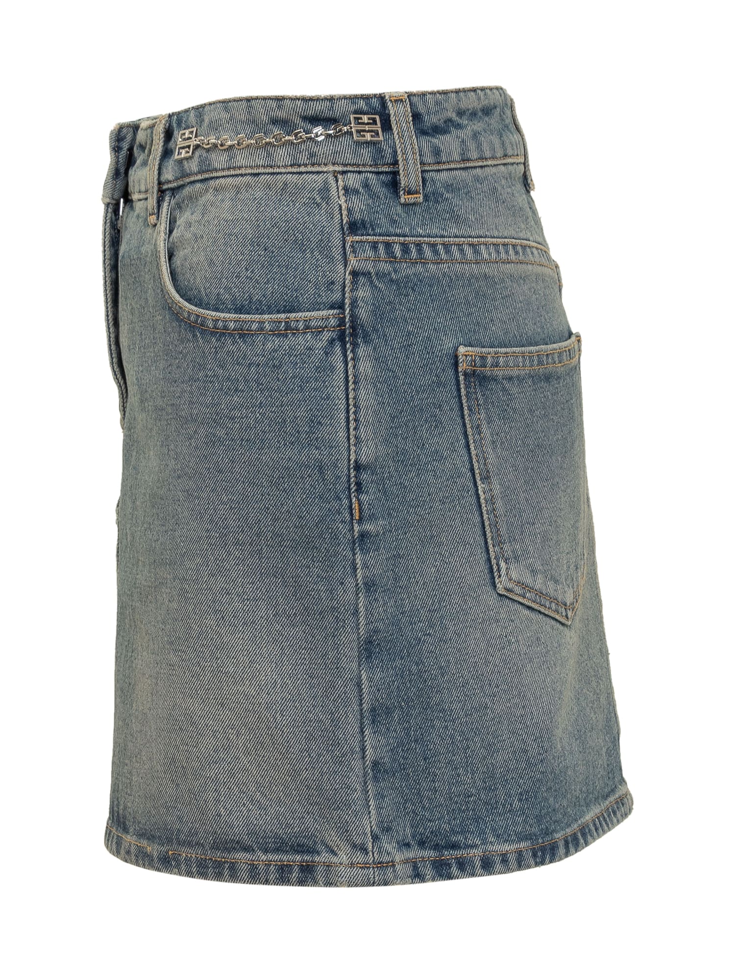 Shop Givenchy Denim Skirt With Chain In Medium Blue