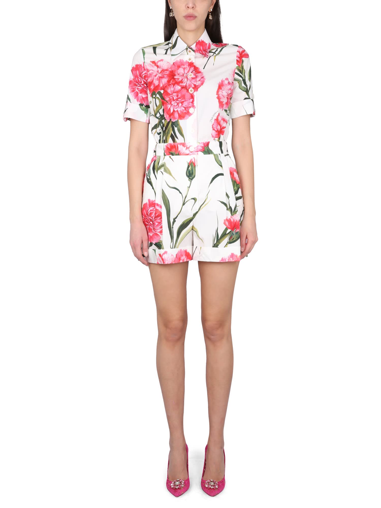 Shop Dolce & Gabbana Short Jumpsuit With Carnation Print