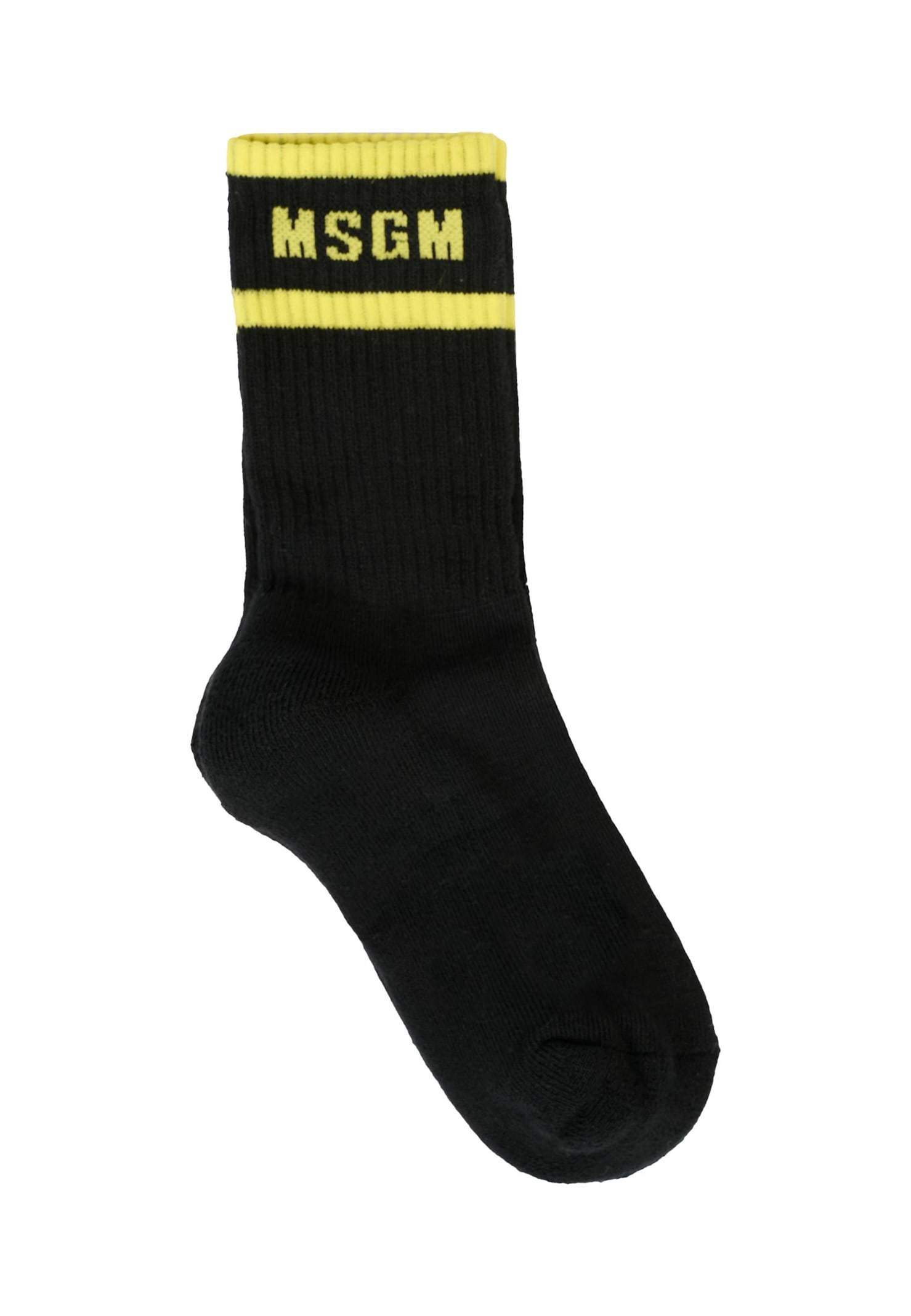 Msgm Black Socks For Kids With Yellow Logo In Black