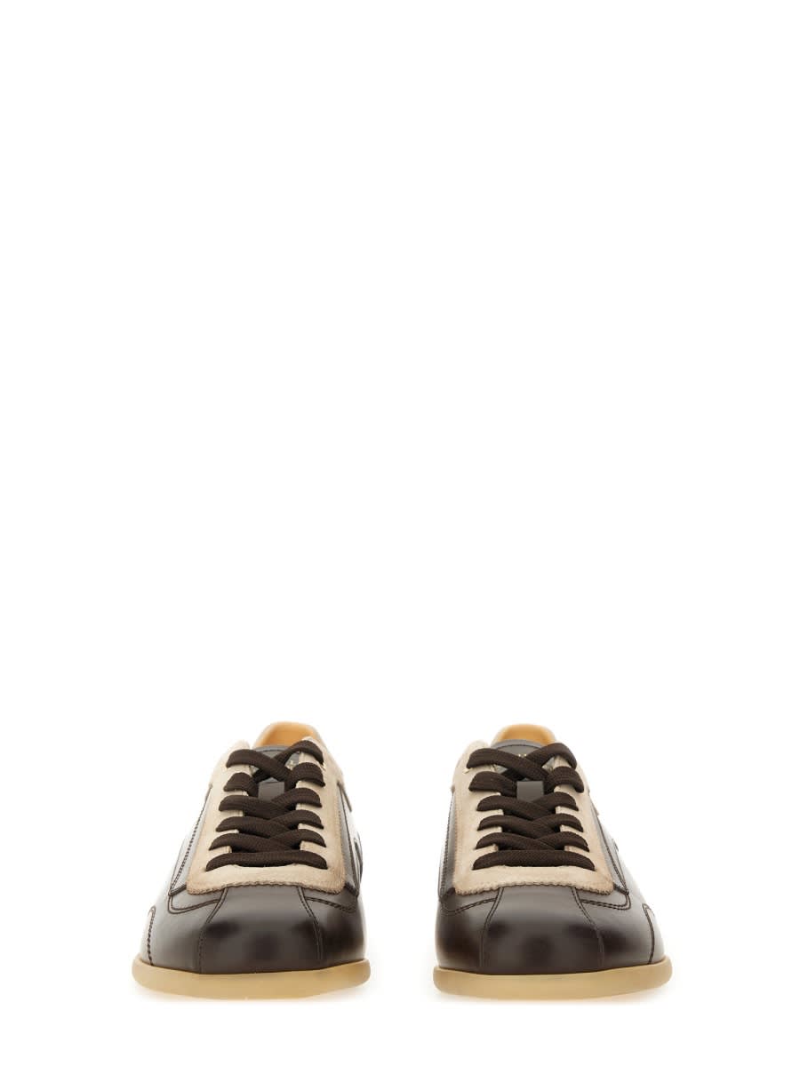 Brunello Cucinelli Two-tone Leather Sneakers Round Toe In Brown
