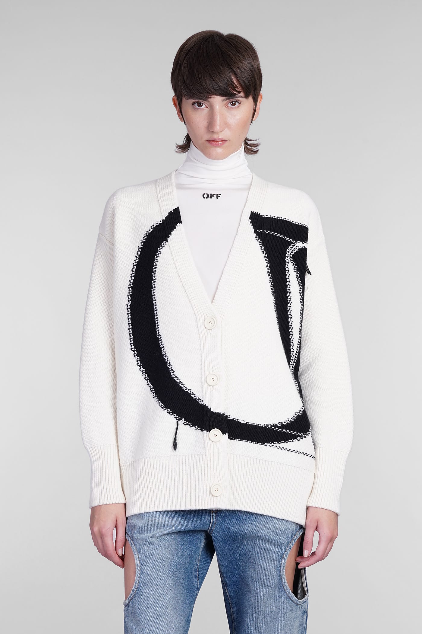 Shop Off-white Cardigan In Beige Wool