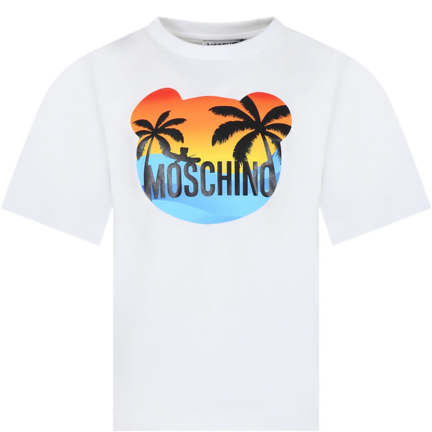 Moschino White T-shirt For Kids With Multicolor Print And Logo