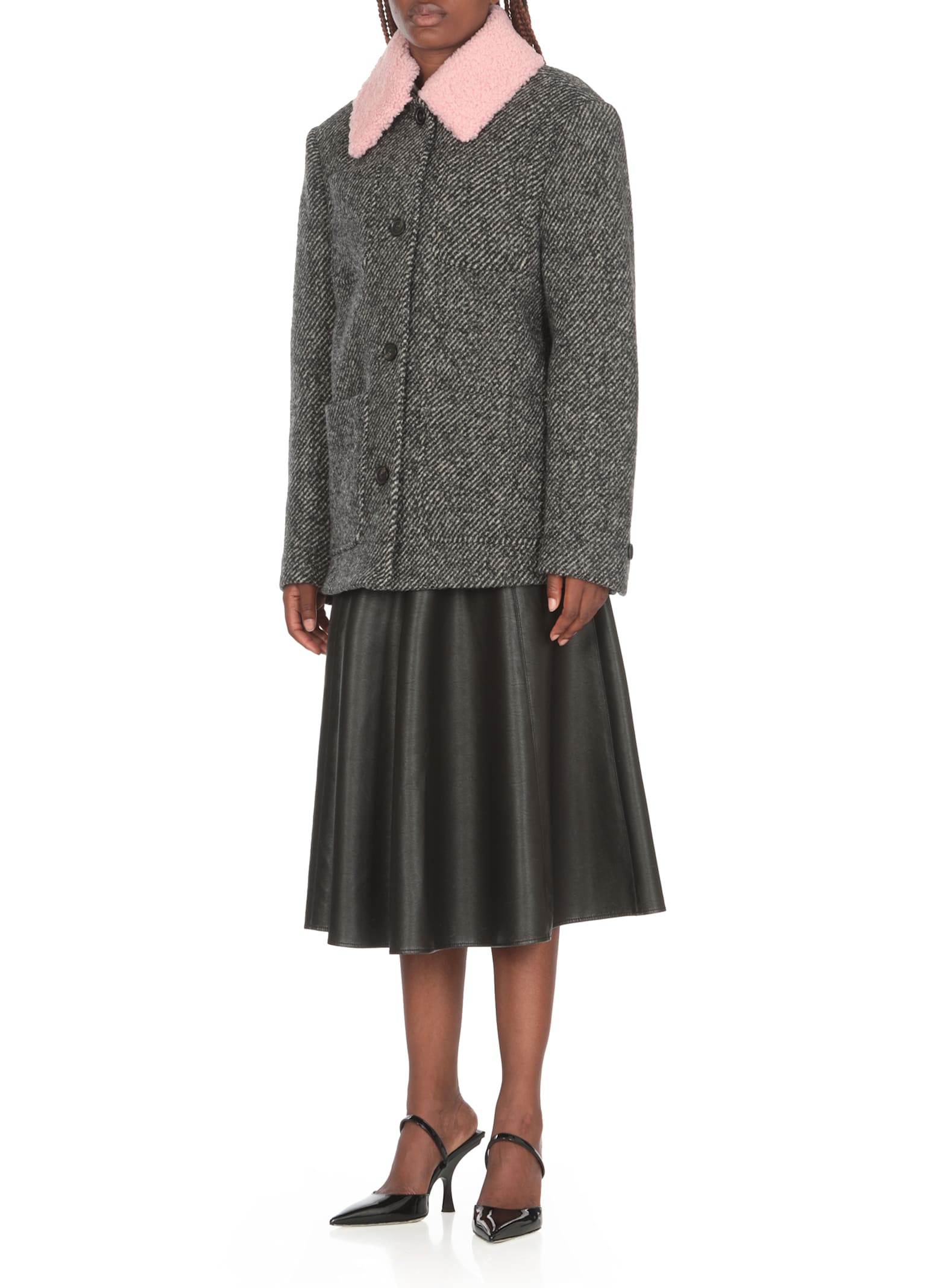 Shop Msgm Wool Coat In Grey