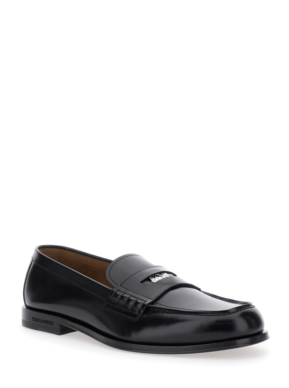 Dsquared2 Black Loafers With Logo Plaque On The Front And Logo Lettering On The Heel In Leather Man