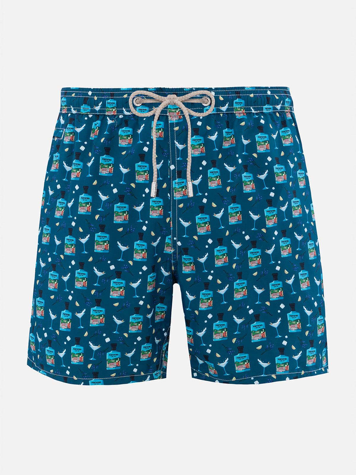MC2 SAINT BARTH MAN LIGHTWEIGHT FABRIC SWIM-SHORTS LIGHTING MICRO FANTASY WITH GIN TONIC PORTOFINO GIN PRINT PORTOFI