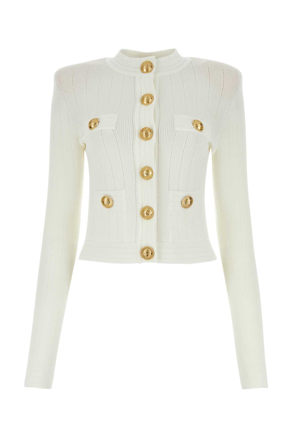 BALMAIN WHITE VISCOSE BLEND CARDIGAN