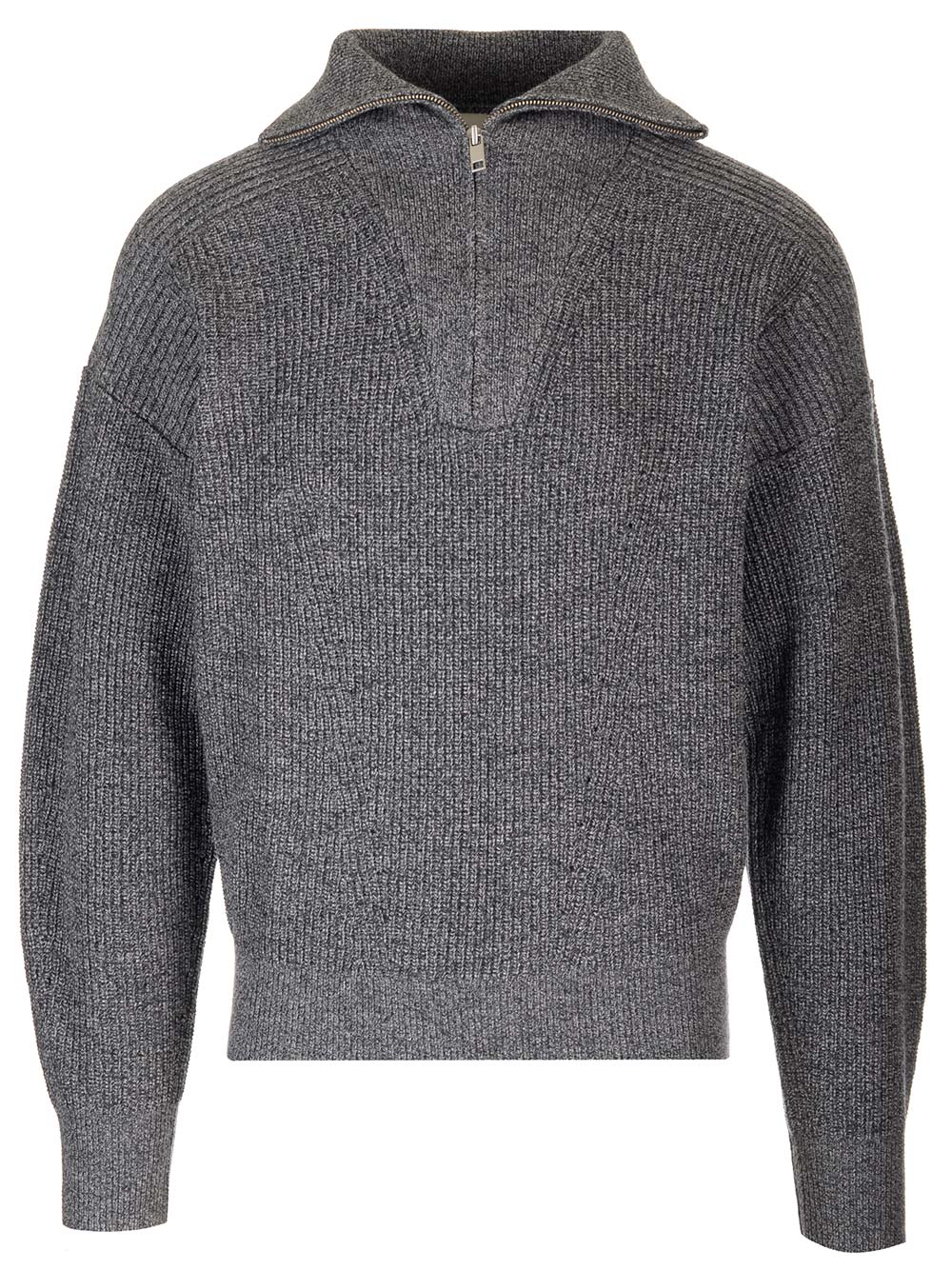 Shop Isabel Marant Rib Knit Zip-up Sweater In An Anthracite