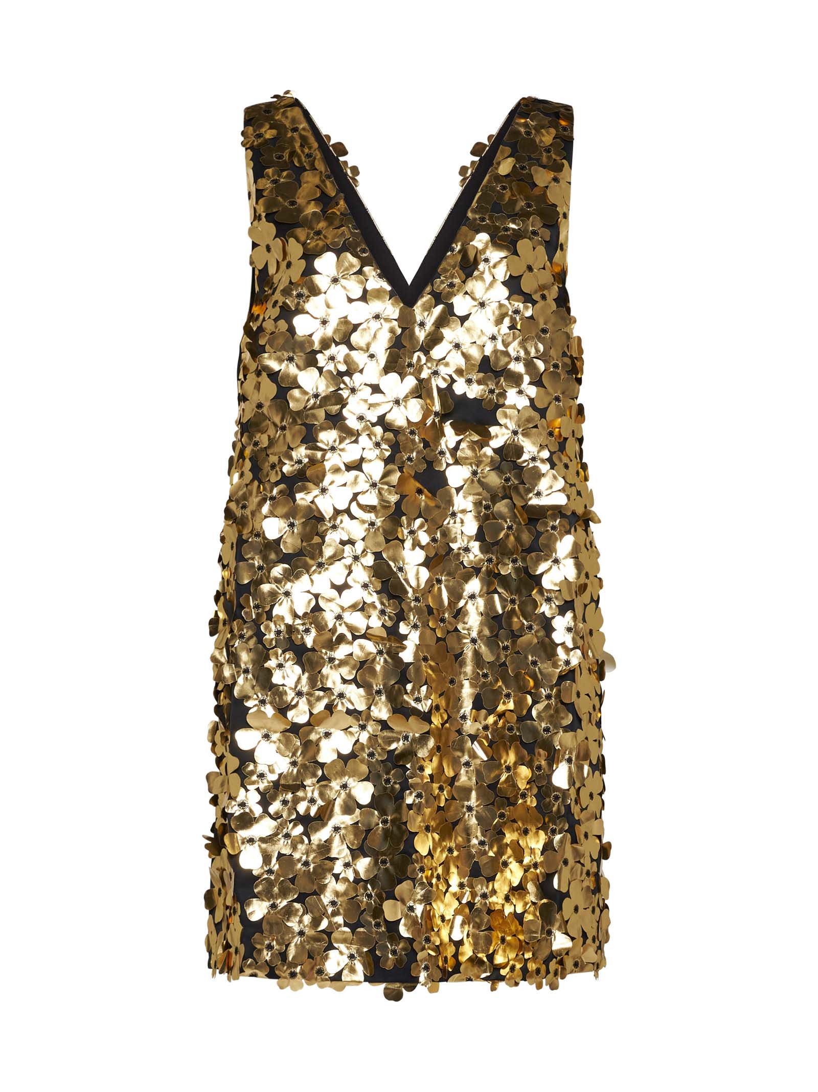 Shop Stine Goya Dress In Golden Metallic 3d Flowers