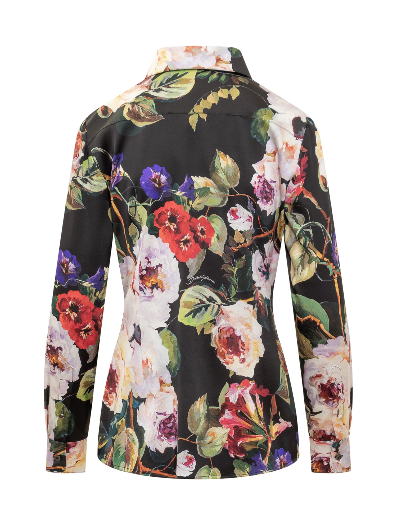 Shop Dolce & Gabbana Stretch Silk Satin Roseto Print Shirt In Roseto Fdo Nero