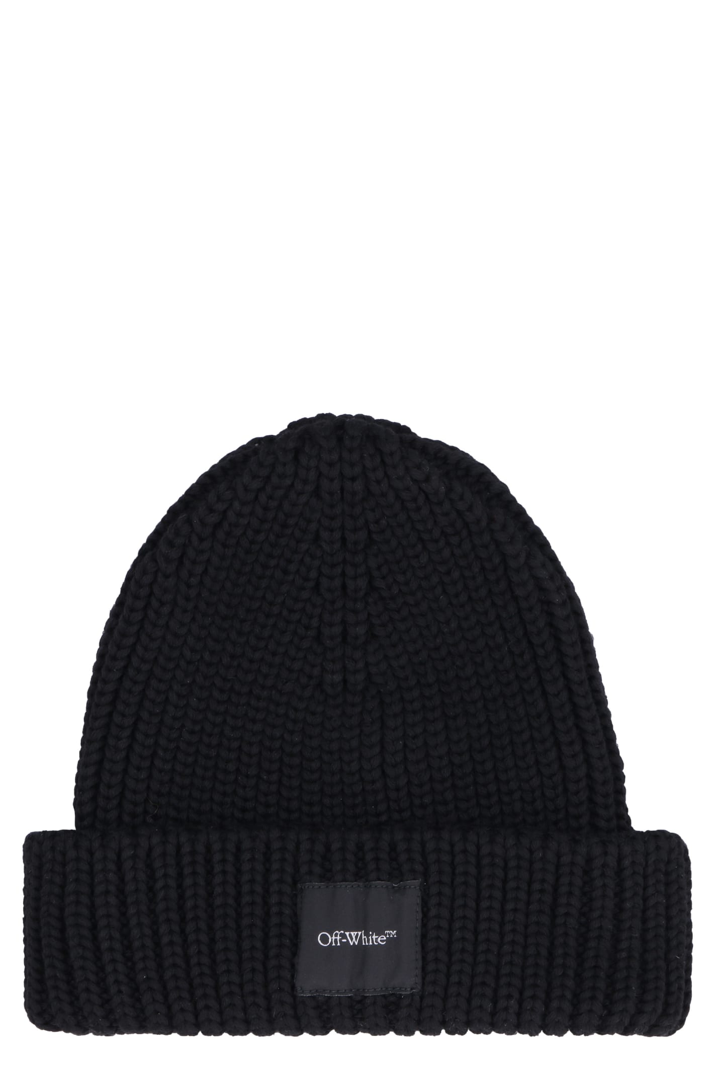 Off-white Ribbed Knit Beanie In Black