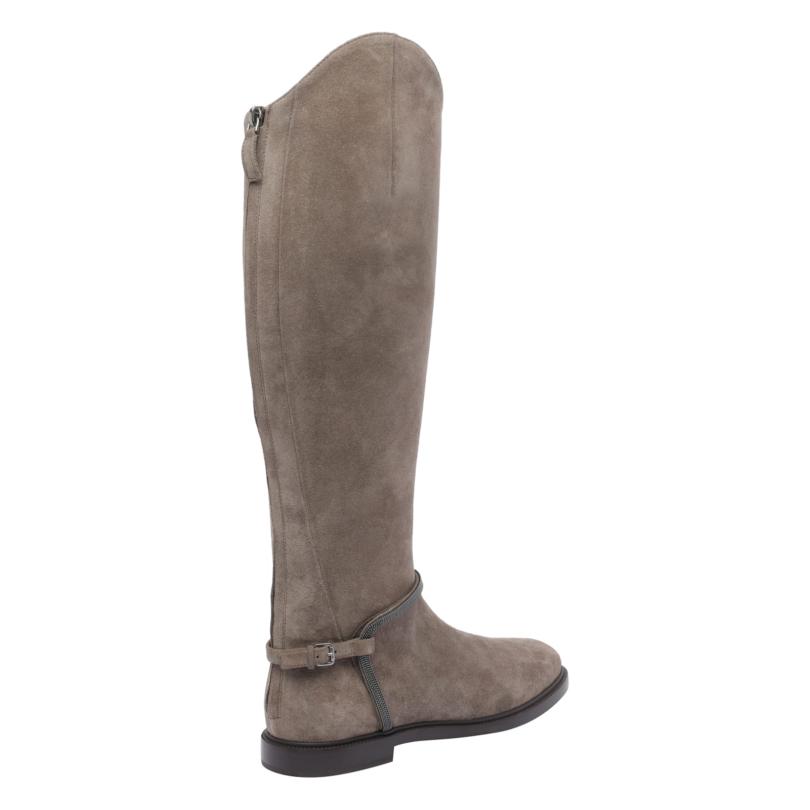 Brunello Cucinelli Suede Boots With Monili Detail In Gray