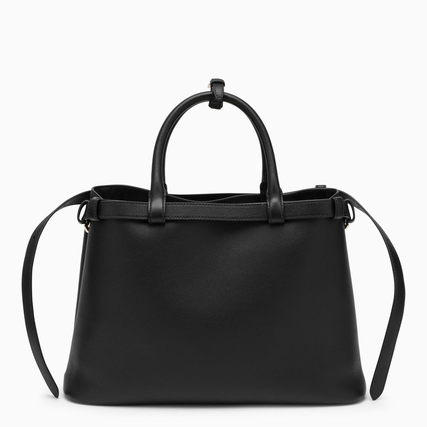 Shop Prada Black Medium Leather Handbag With Belt In Nero