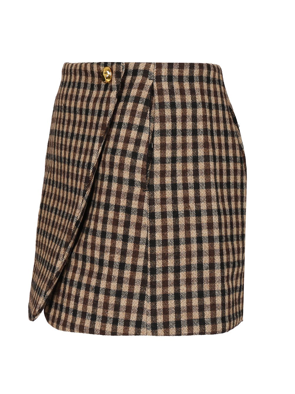 Ganni High Waist Check Pattern Mini Skirt With Button Detail In Multi