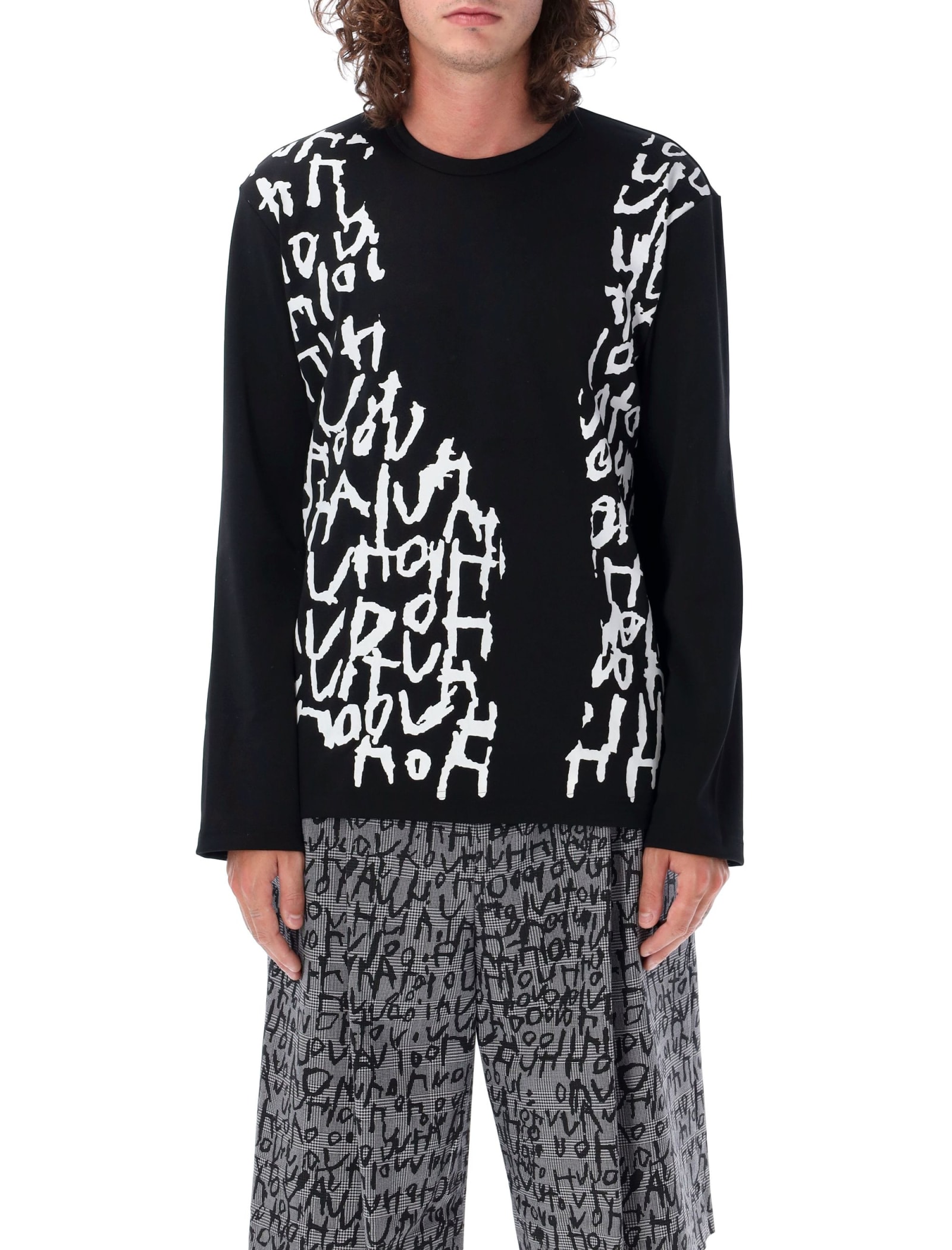 Comme Des Garçons Homme Deux Script-print Long-sleeved Jumper In Black