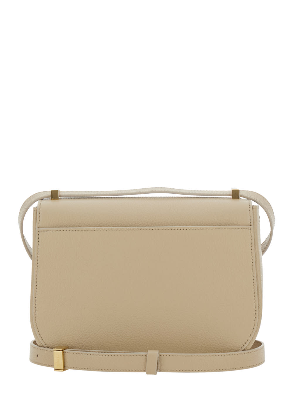 FERRAGAMO BEIGE SHOULDER BAG WITH METAL GANCINI DETAIL ON THE FRONT IN HAMMERED LEATHER WOMAN