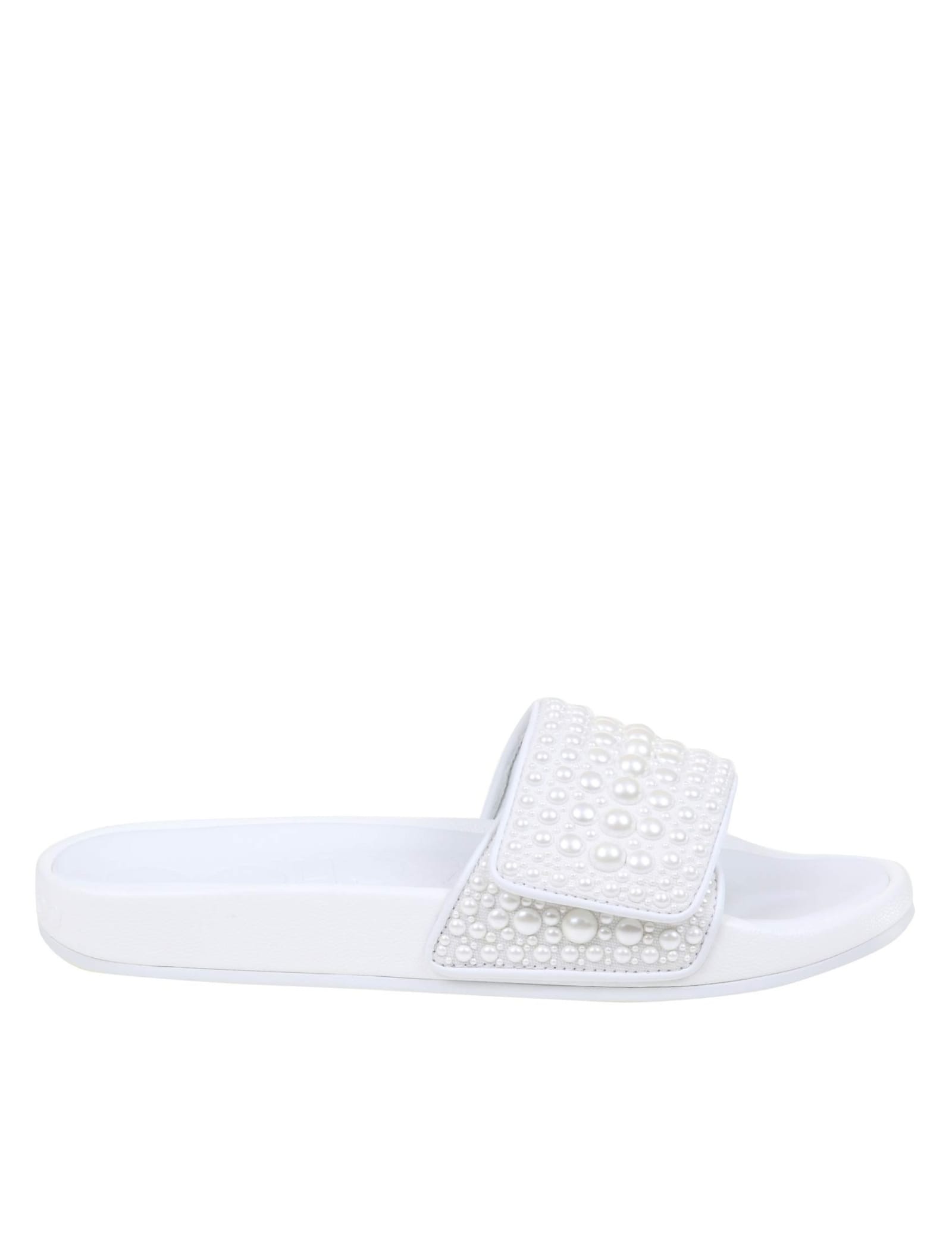 Jimmy Choo Mules In Canvas With Applied Pearls