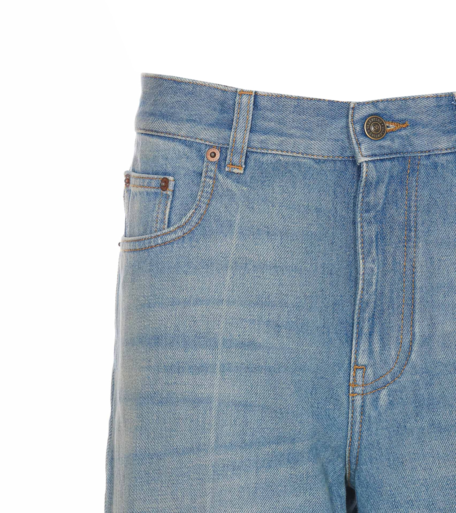Shop Valentino Denim Pants In Blue