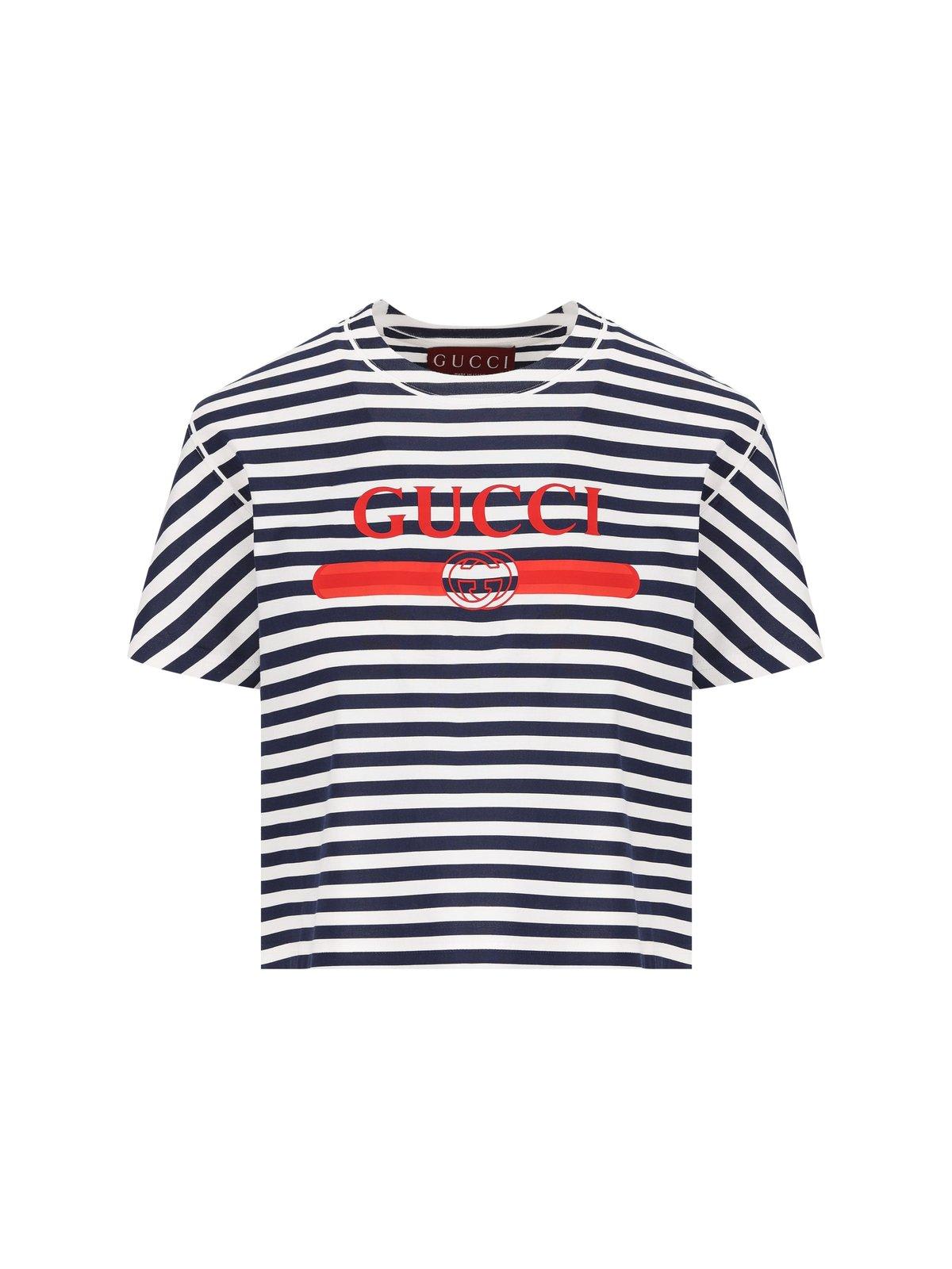 Shop Gucci Logo Printed Striped T-shirt