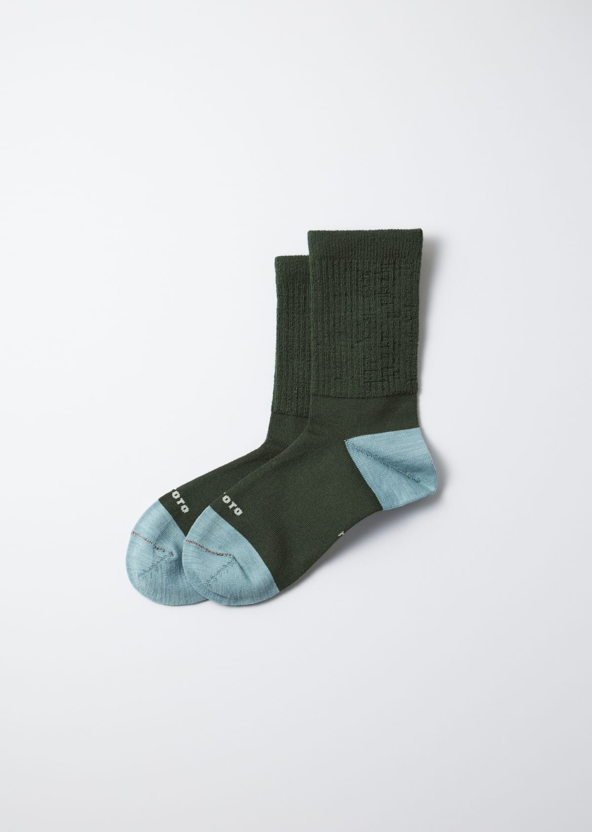 Rototo Hybrid Crew Socks Merino Wool In D.green L.blue
