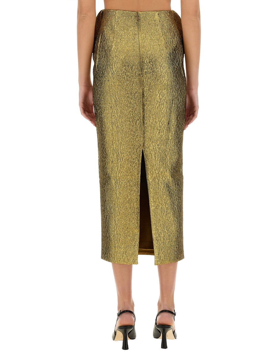 Self-portrait Women's Metallic Jacquard Midi Skirt In Gold