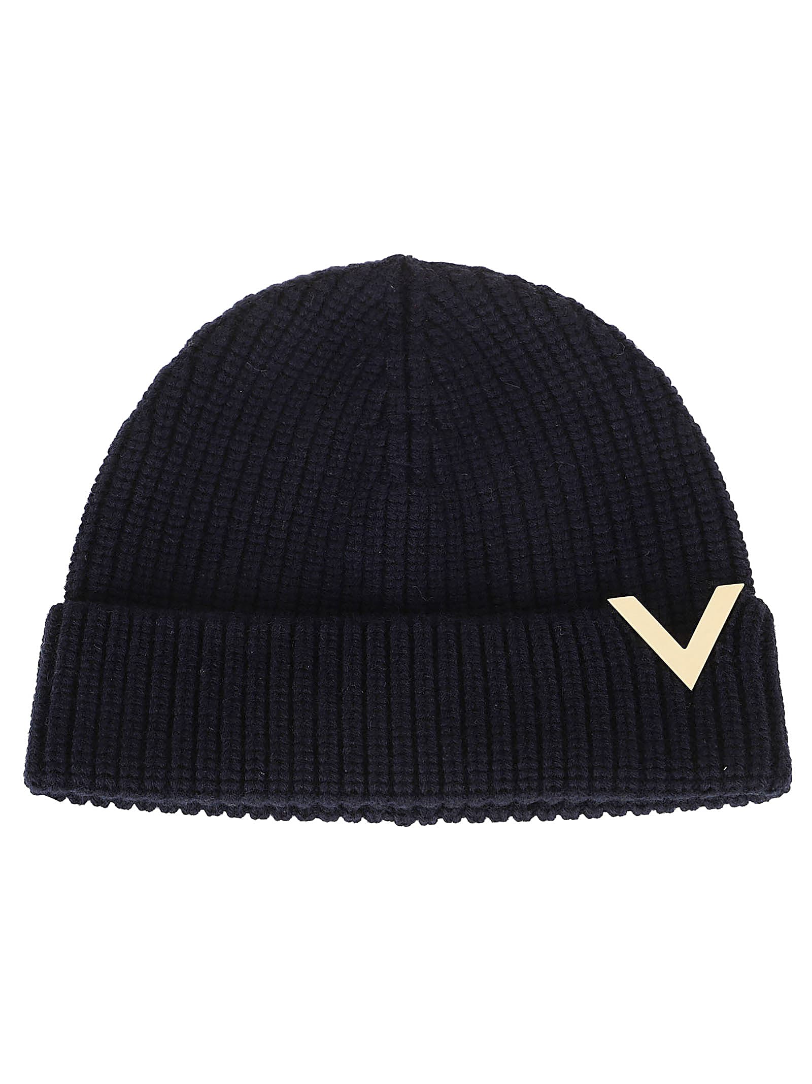 Shop Valentino Beanie Knitted In Navy