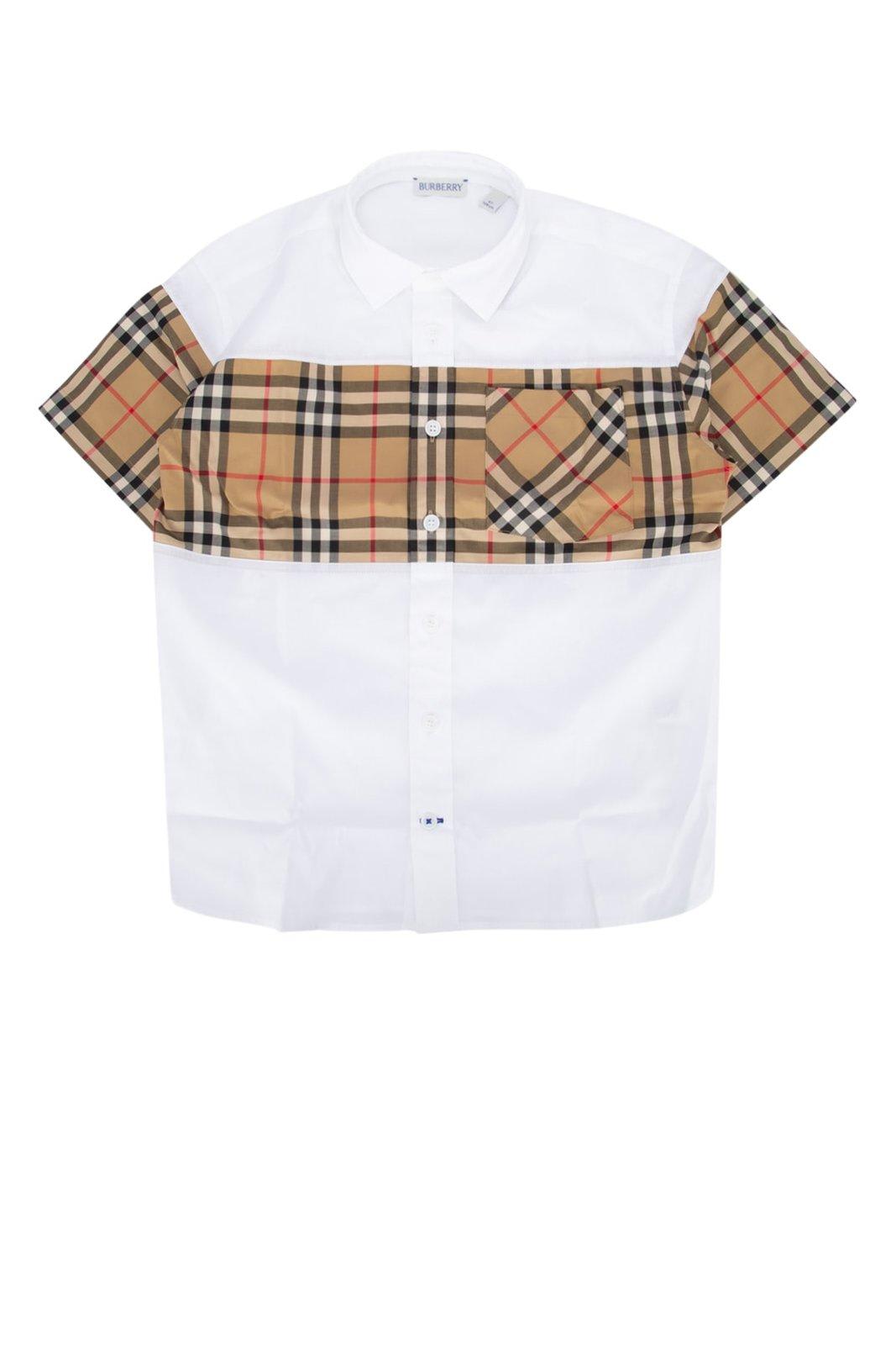 Shop Burberry Check Pattern Short-sleeved Shirt In White