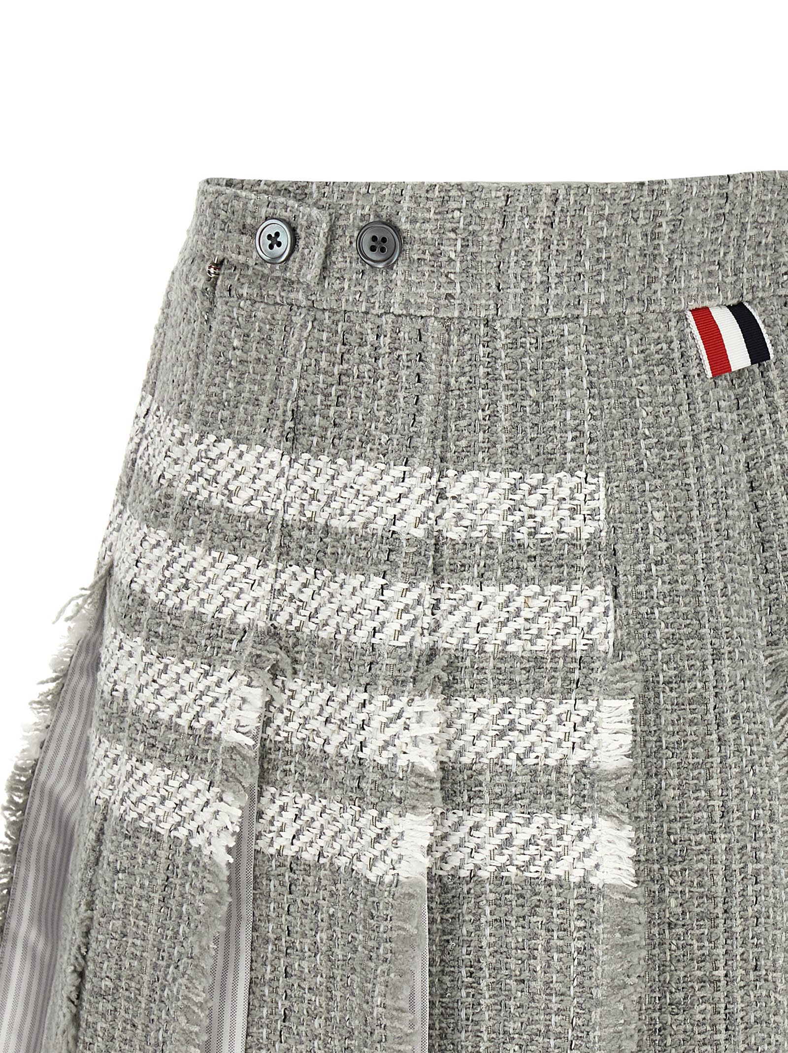 Thom Browne Pleated Tweed Skirt Skirts Gray In Gray