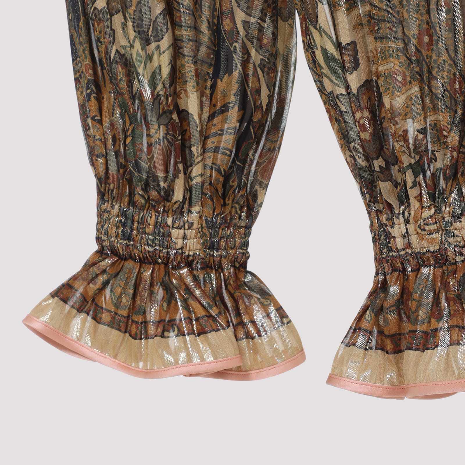 Valentino Beige Metallic Voyage Pleated Wide-leg Pants In Beige Multicolor Marrone