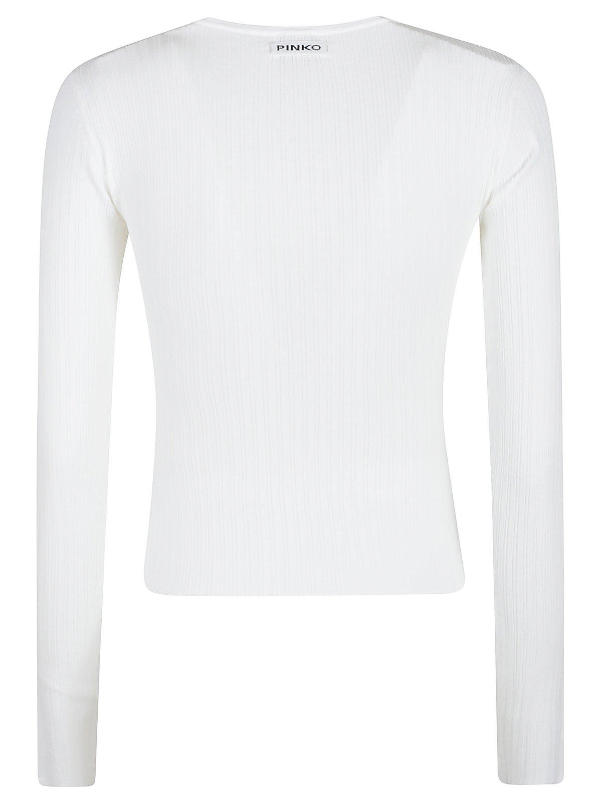 Pinko Round Neck Asymmetric Top In Bianco Off-white