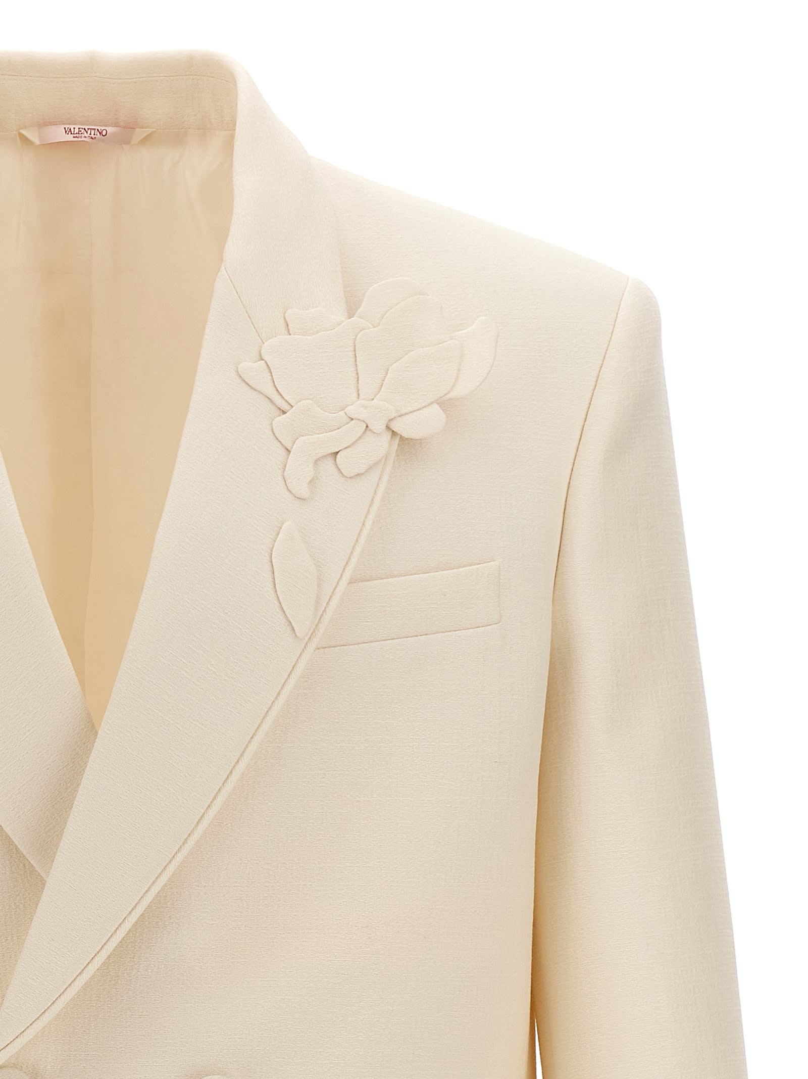 Shop Valentino Flower Embroidery Blazer In White