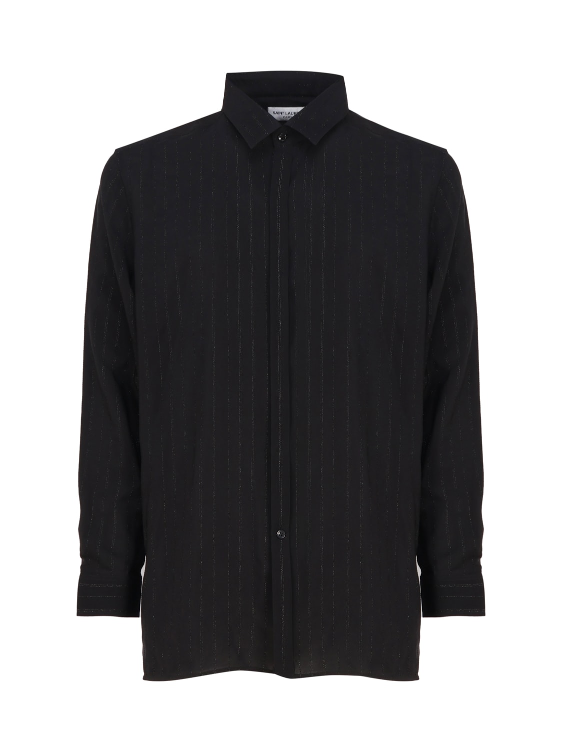 Saint Laurent Ysl Pinstriped Silk Shirt In Black