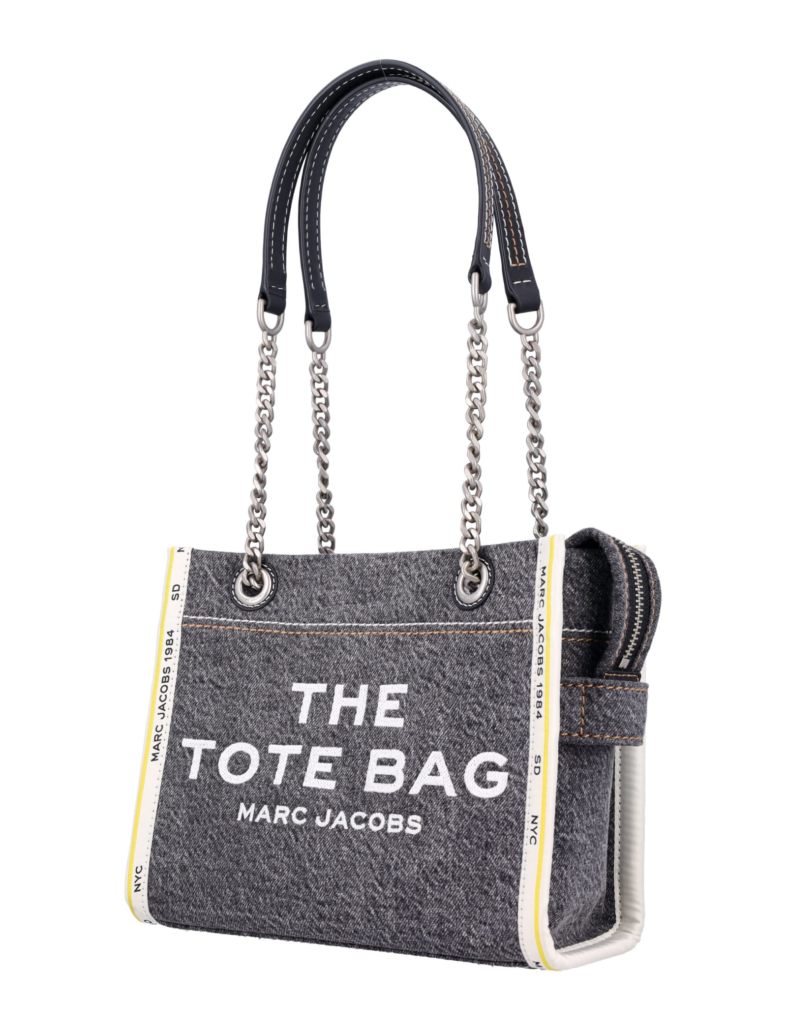 Shop Marc Jacobs The Denim Chain Small Tote Bag In Black Wash