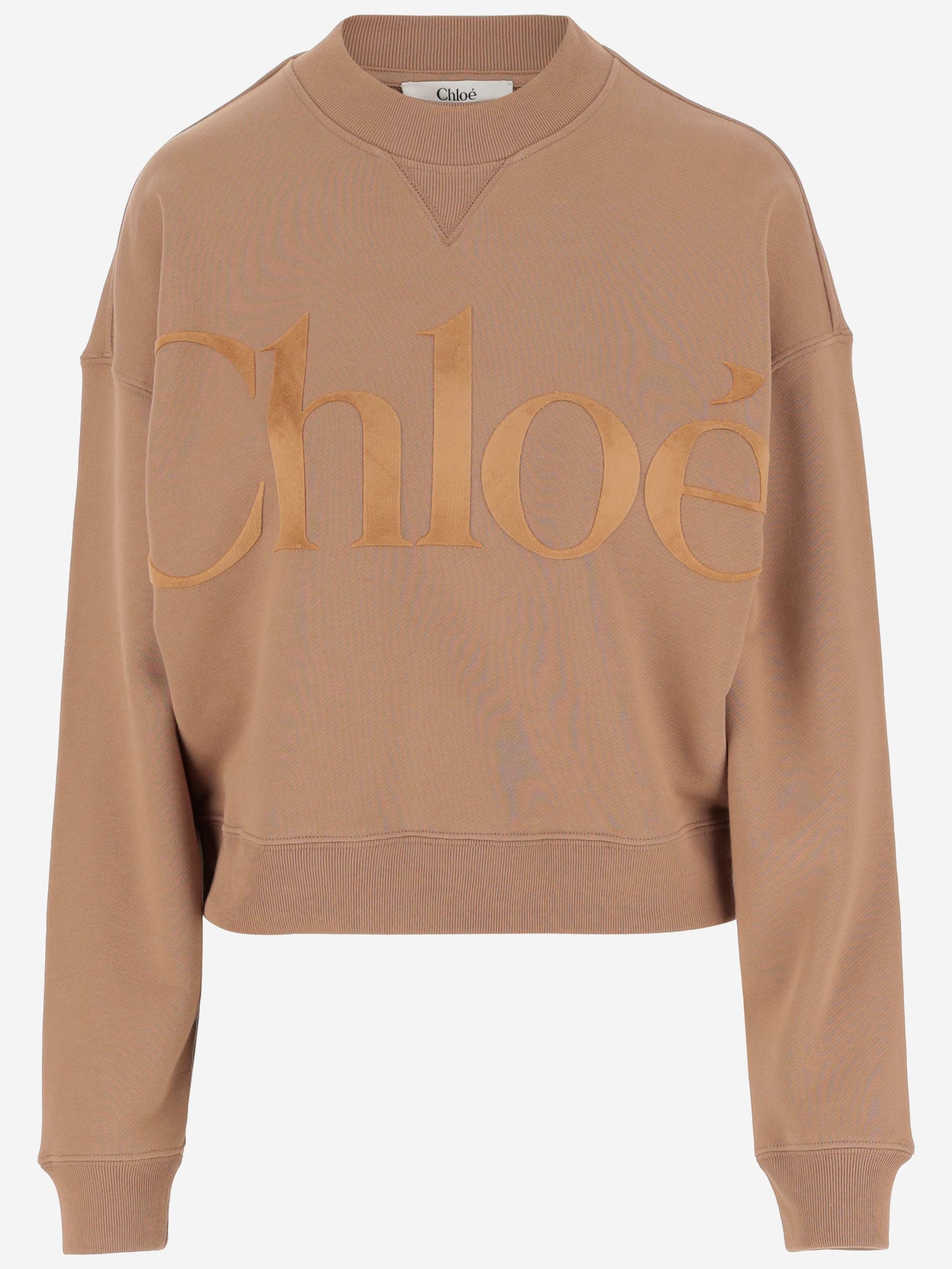 Shop Chloé Cotton Sweatshirt With Logo In Beige