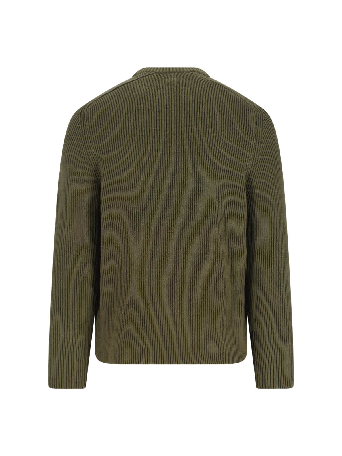 C.p. Company Chunky Ribbed Knit Sweater With Distinctive Patch Pocket In Green