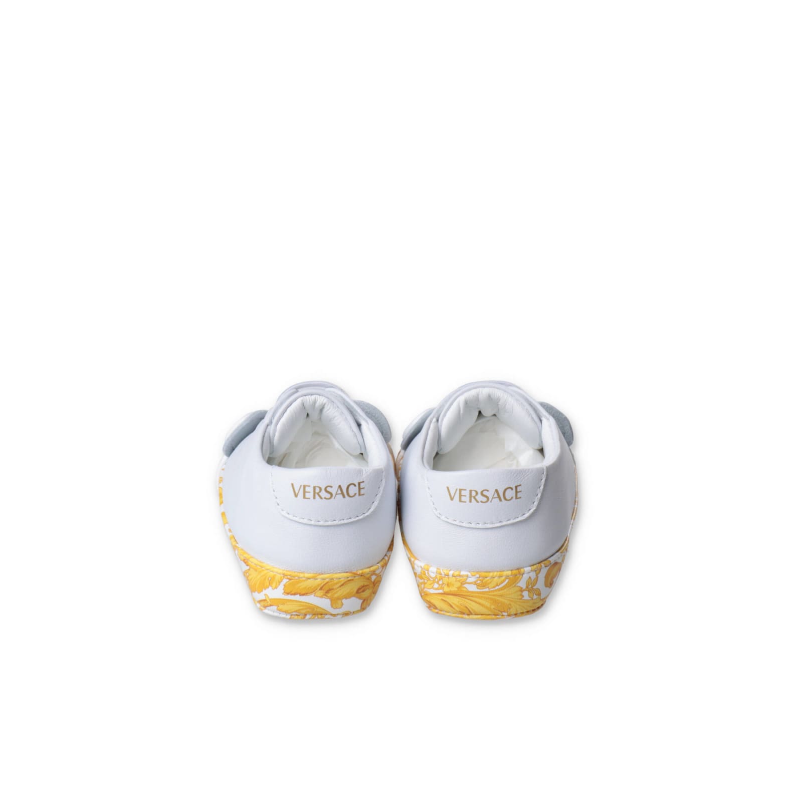 Shop Versace Babbucce Bianche In Nappa Con Lacci Baby Boy In Bianco