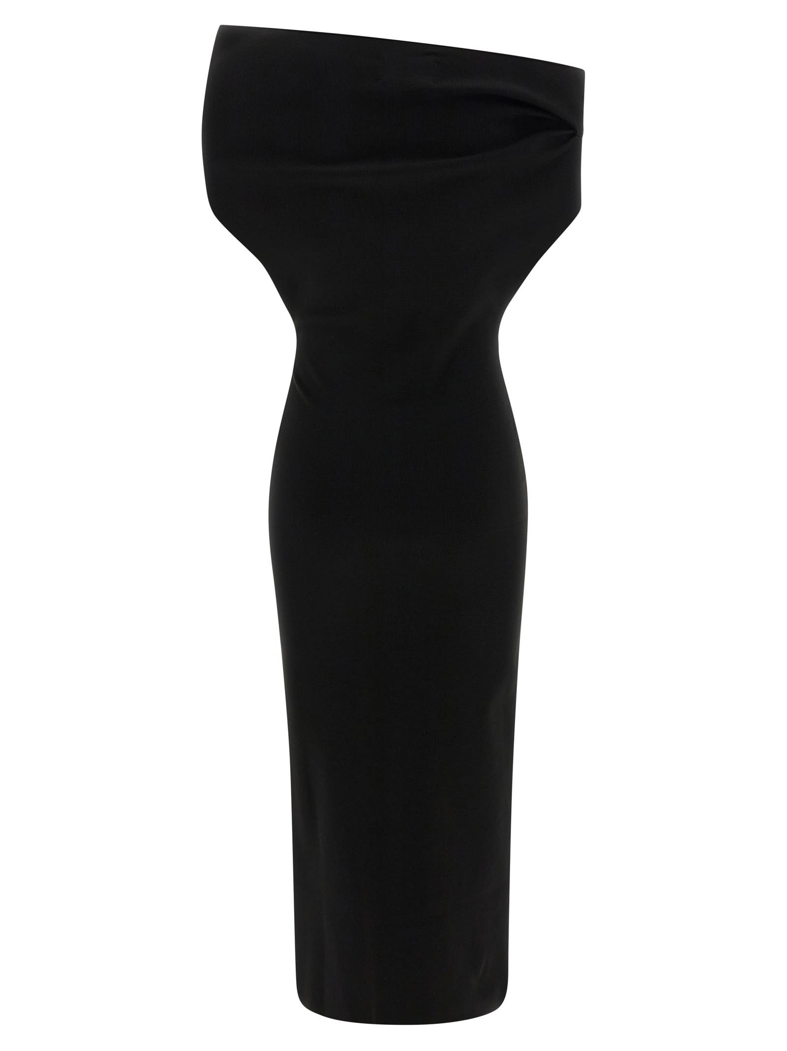 Armarium Off-shoulder Ribbed-knit Midi Dress In Black