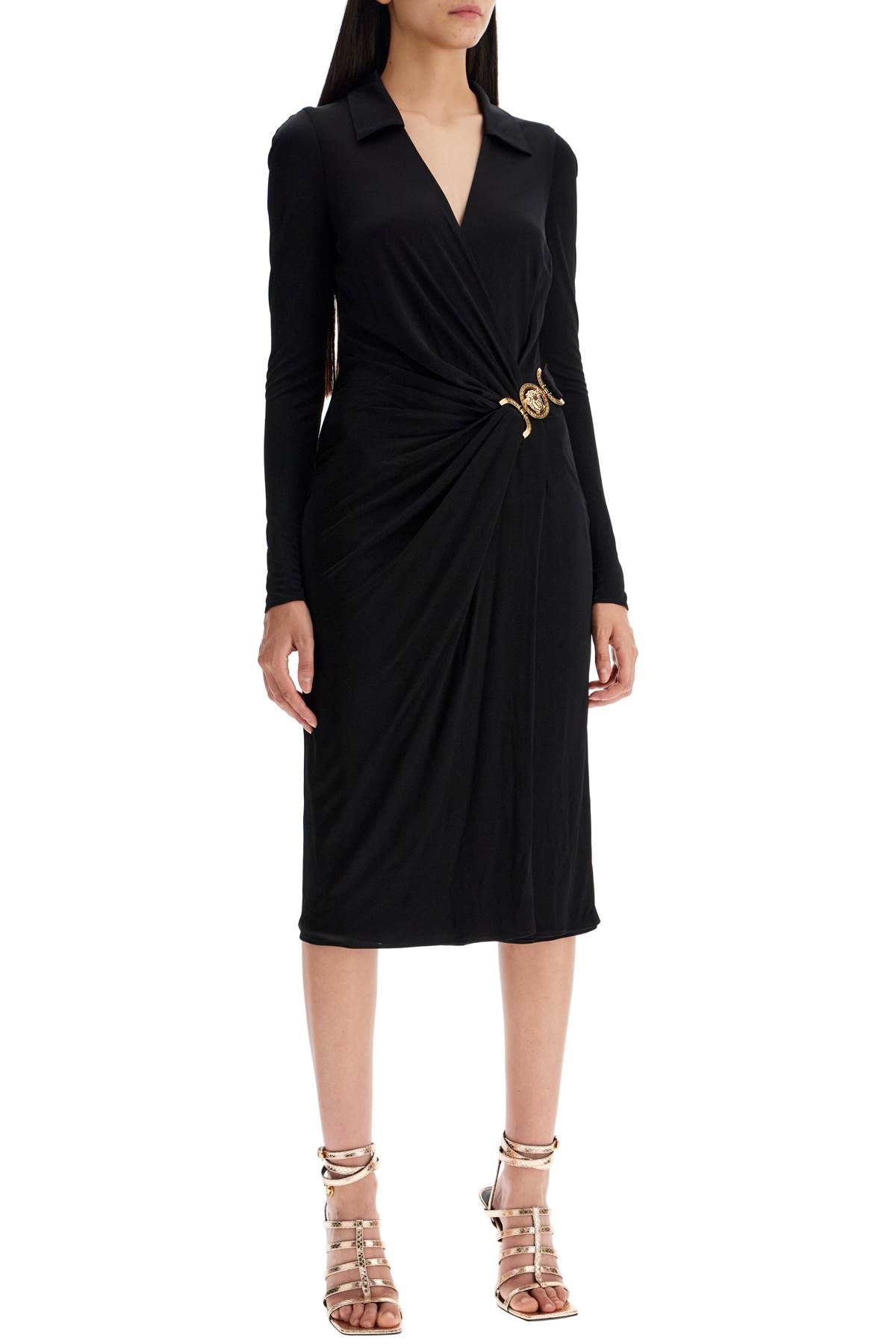 Shop Versace Draped Jersey Dress With In Black (black)