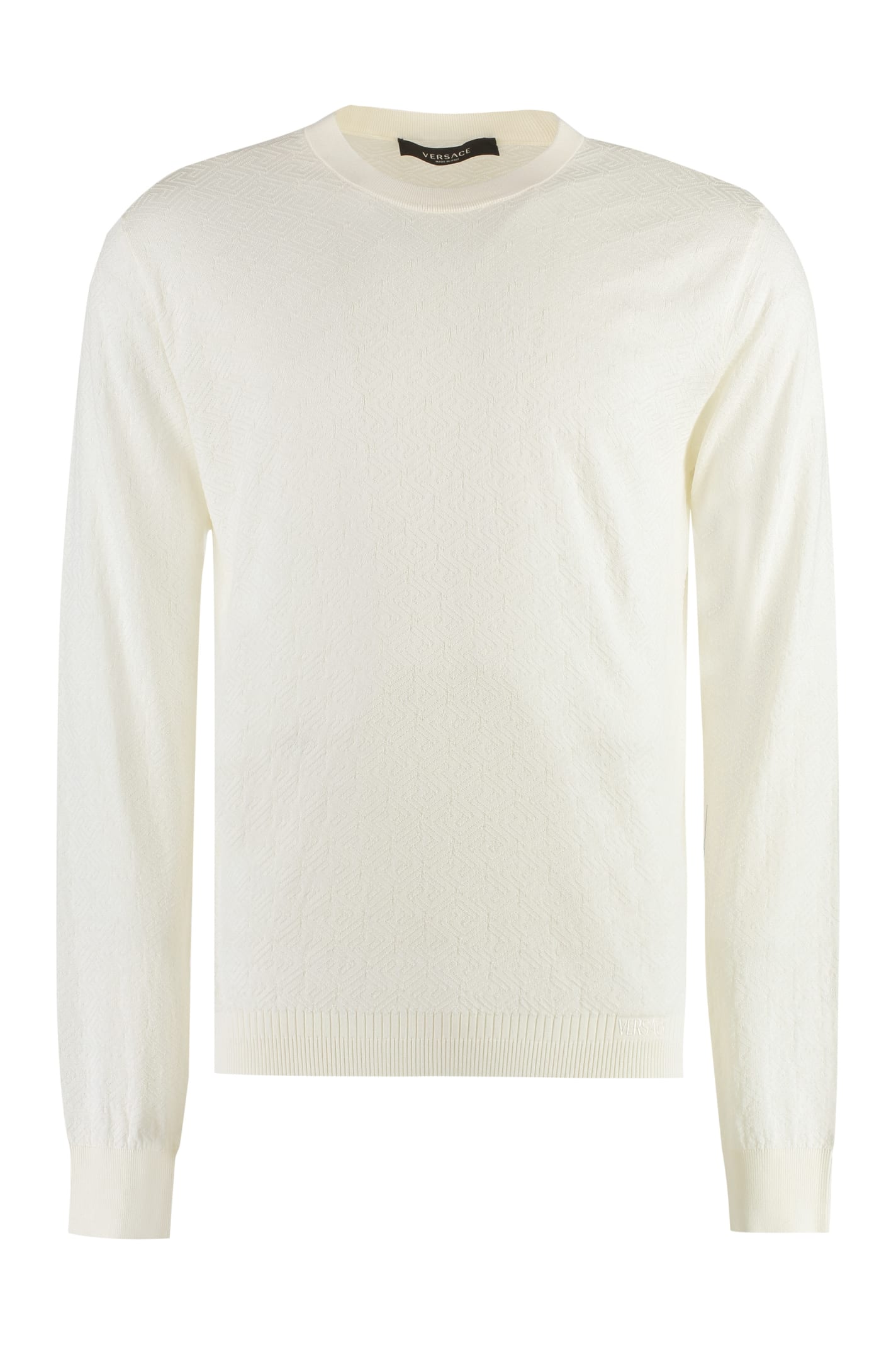 Shop Versace Long Sleeve Cotton Blend T-shirt In Ivory