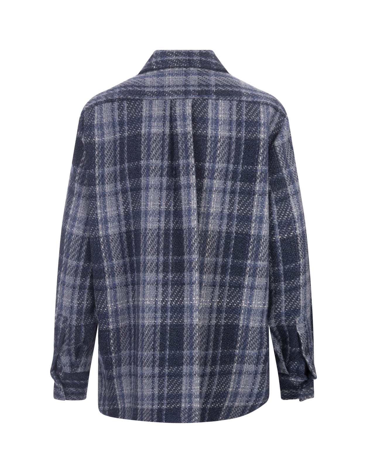 Shop Kiton Blue Check Cashmere Overshirt