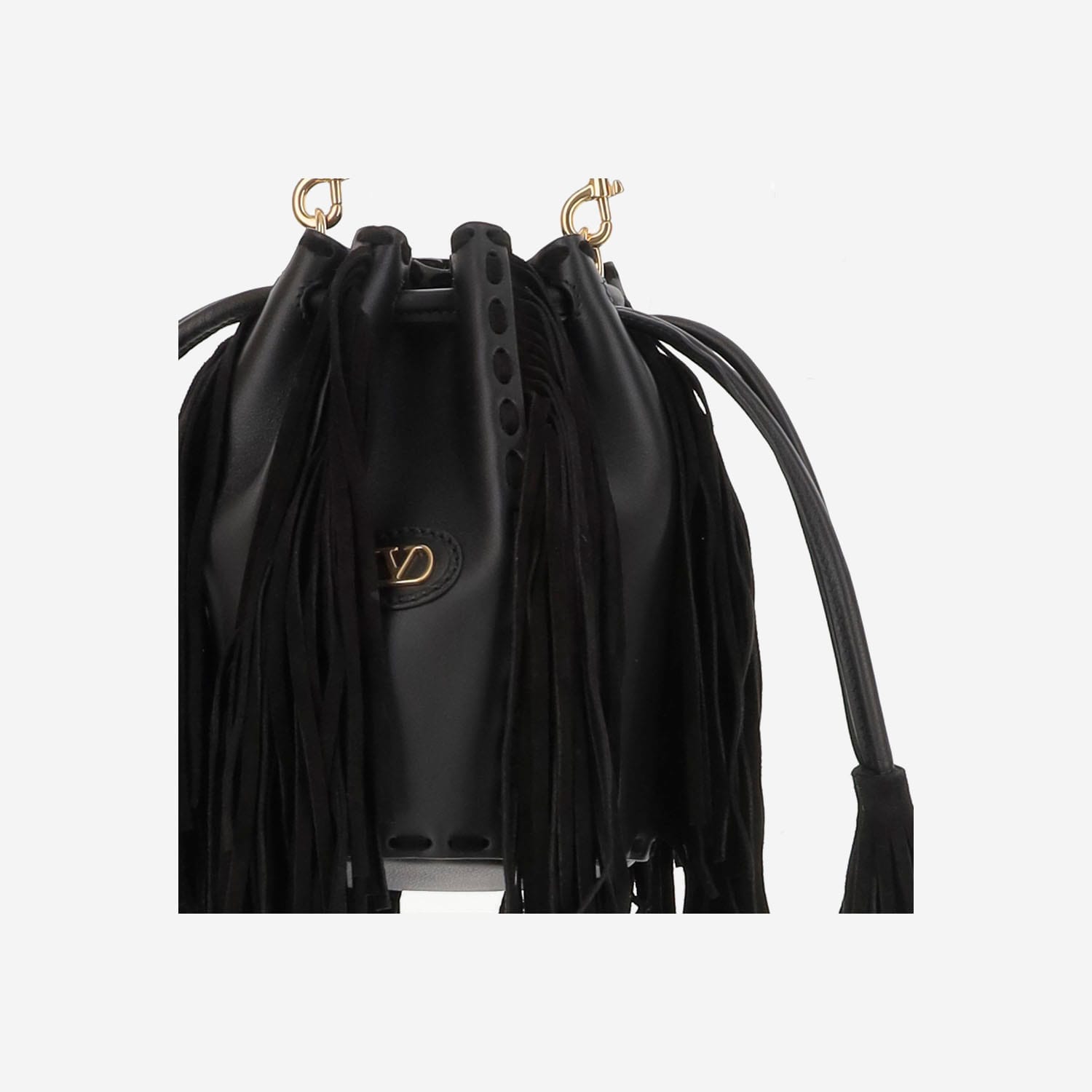 Valentino Fringed Leather Shoulder Bag In Black
